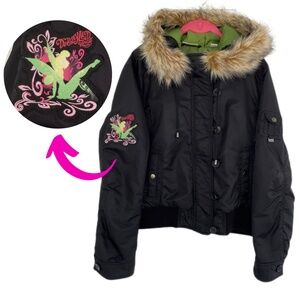 Vintage Disneyland Tinker Bell Faux Fur Hood Jacket XXL